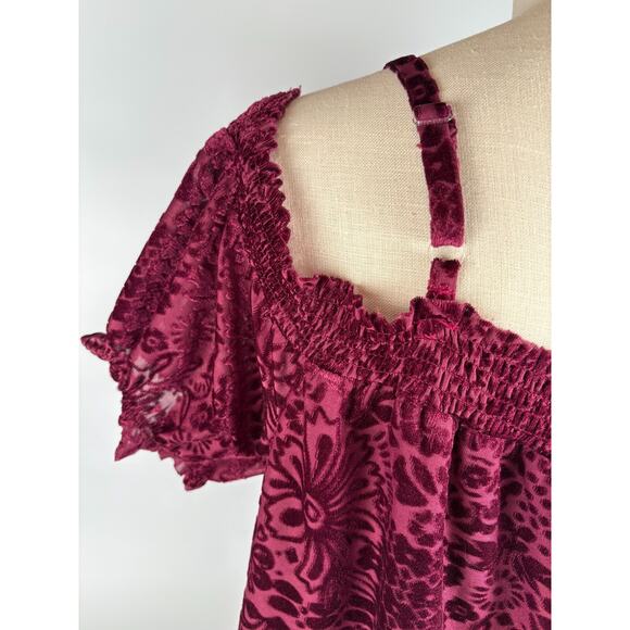 Velvet Burnout Top Purple Wine Cold Shoulder Blouse Whimsigoth 2X Dark Romantic - Picture 5 of 9
